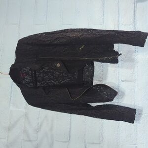 Material Girl Juniors Slate Gray Metallic Lace Moto Jacket